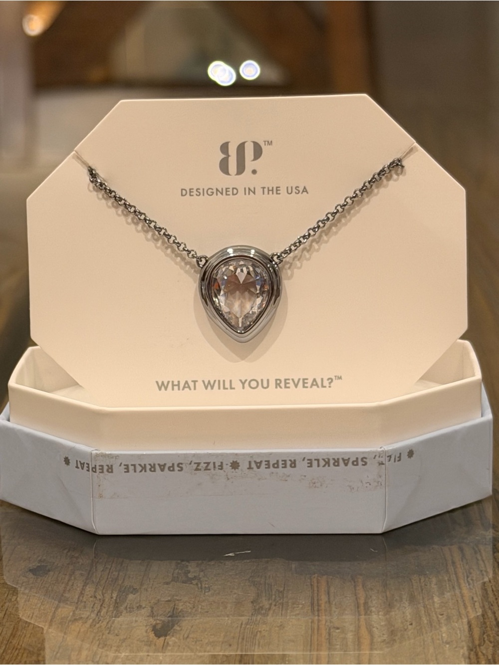 Bomb Party New! Teardrop Clear Crystal Pendant Necklace in Hematite